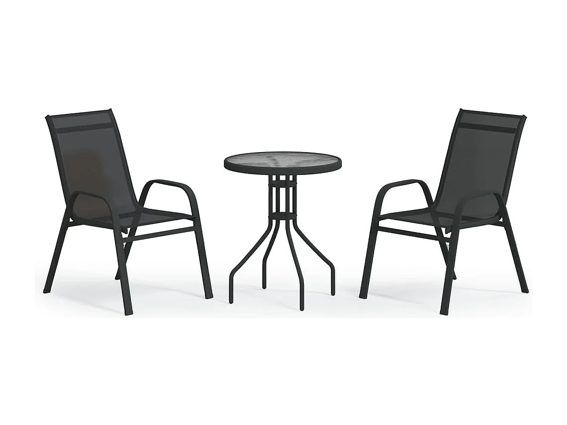3 peças conjunto de bistrô para jardim preto