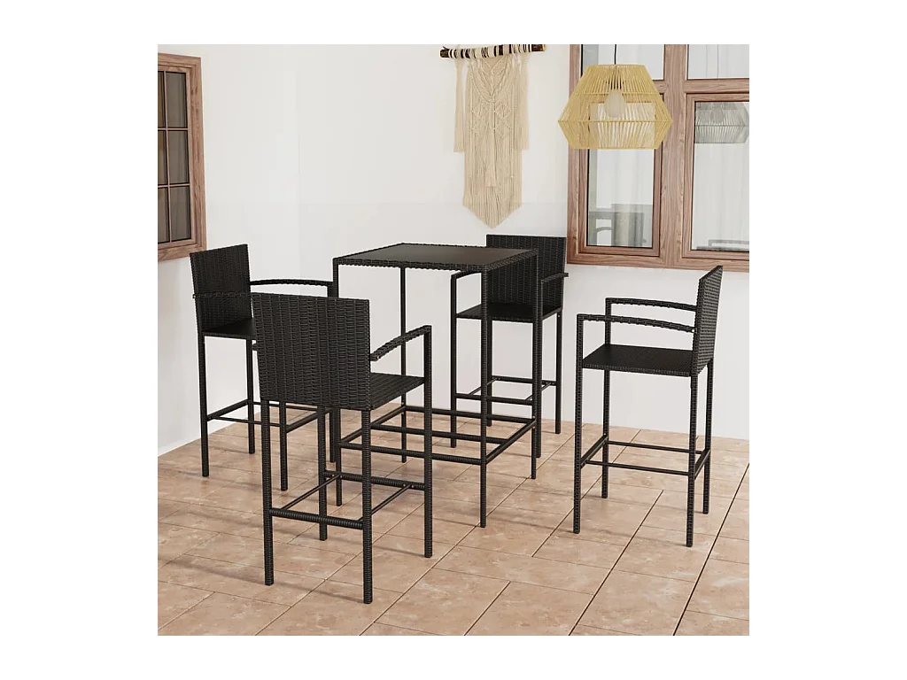 Ensemble de bar de jardin 5 pièces Résine tressée Noir