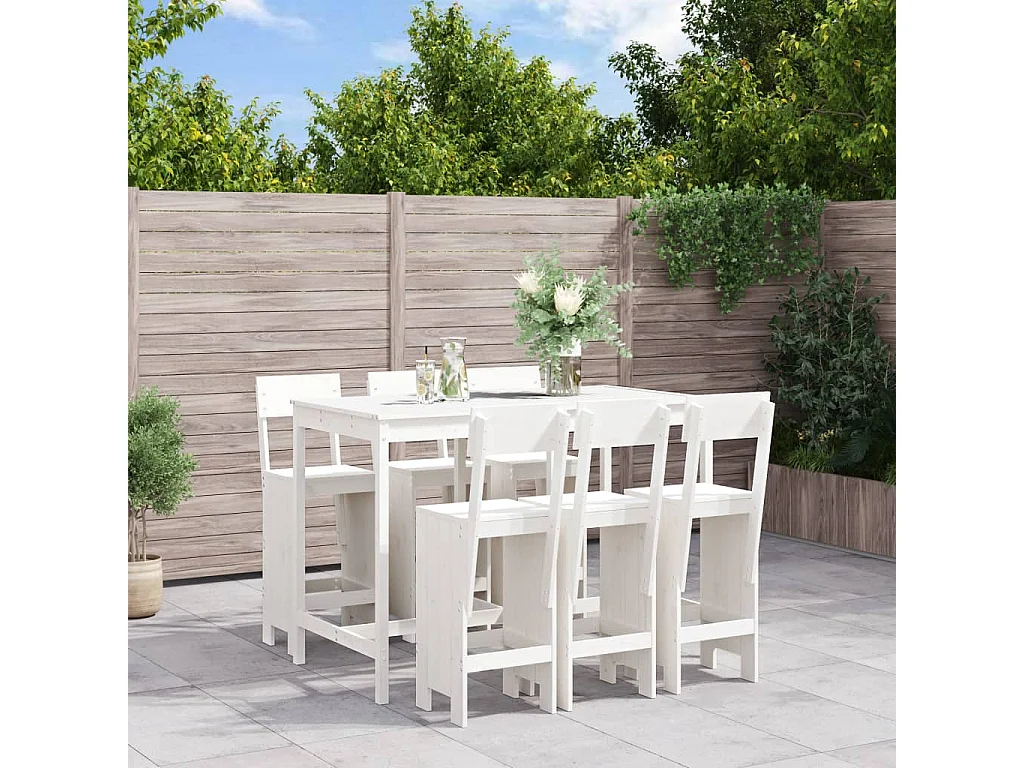 Ensemble de bar de jardin 7 pièces blanc bois de pin massif