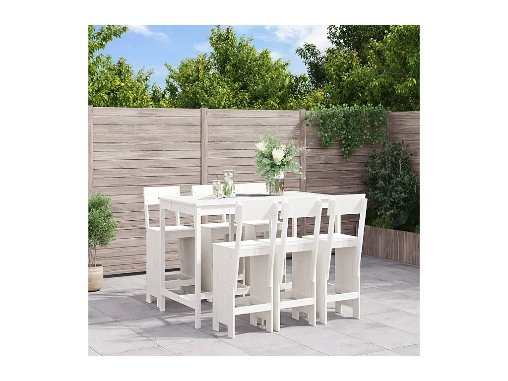7 peças conjunto de bar para jardim pinho maciço branco