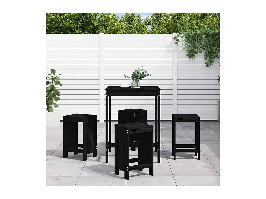 Ensemble de bar de jardin 5 pièces noir bois de pin massif
