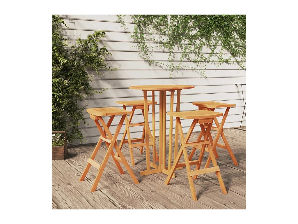 Mesa y taburetes altos plegables 5 piezas madera maciza de teca