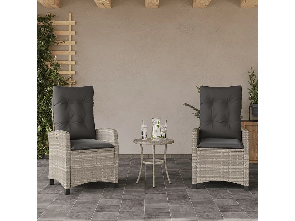 Ensemble de bistro 3 pièces et coussins gris clair résine tressée