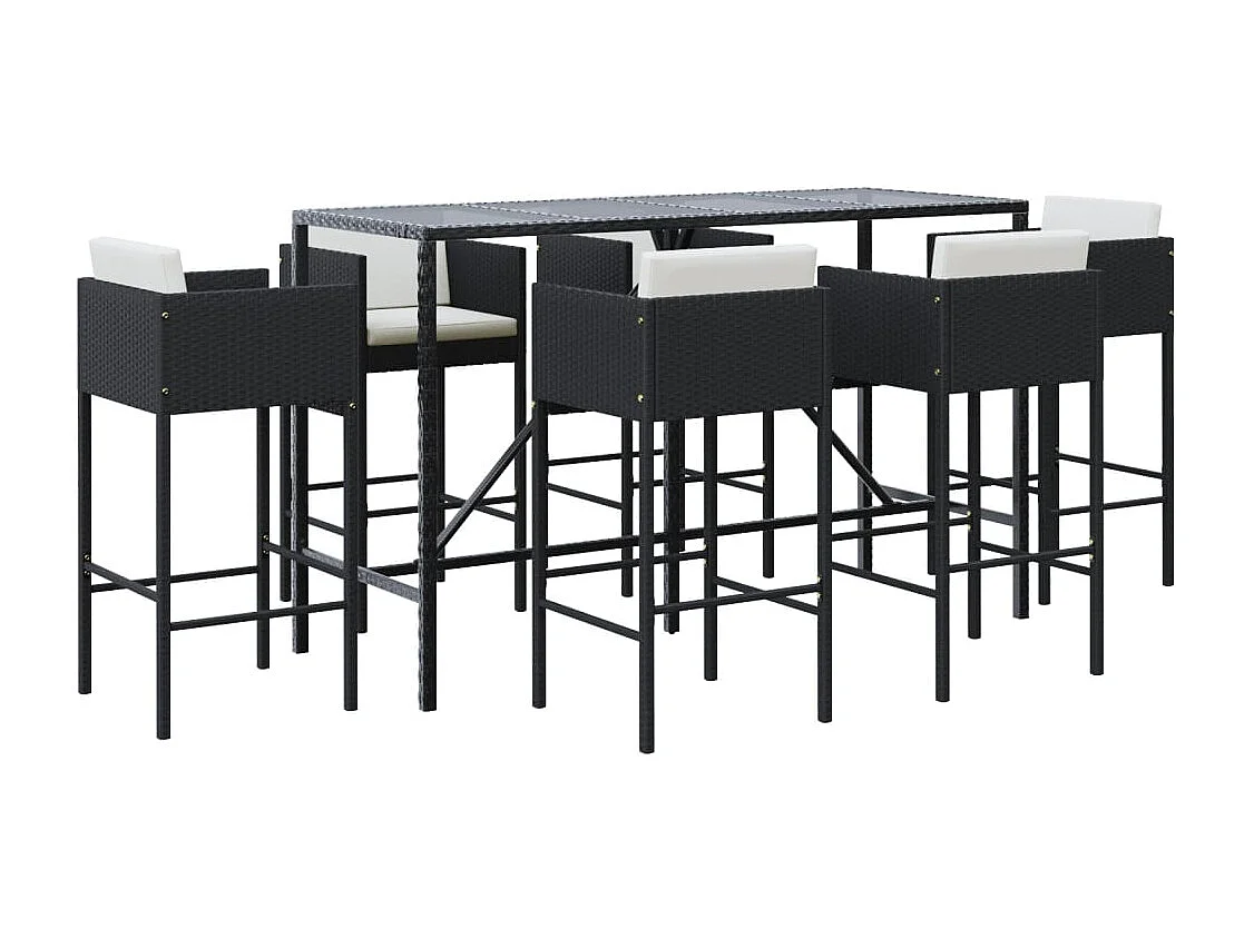 Ensemble de bar de jardin 7 pièces avec coussins noir poly rotin