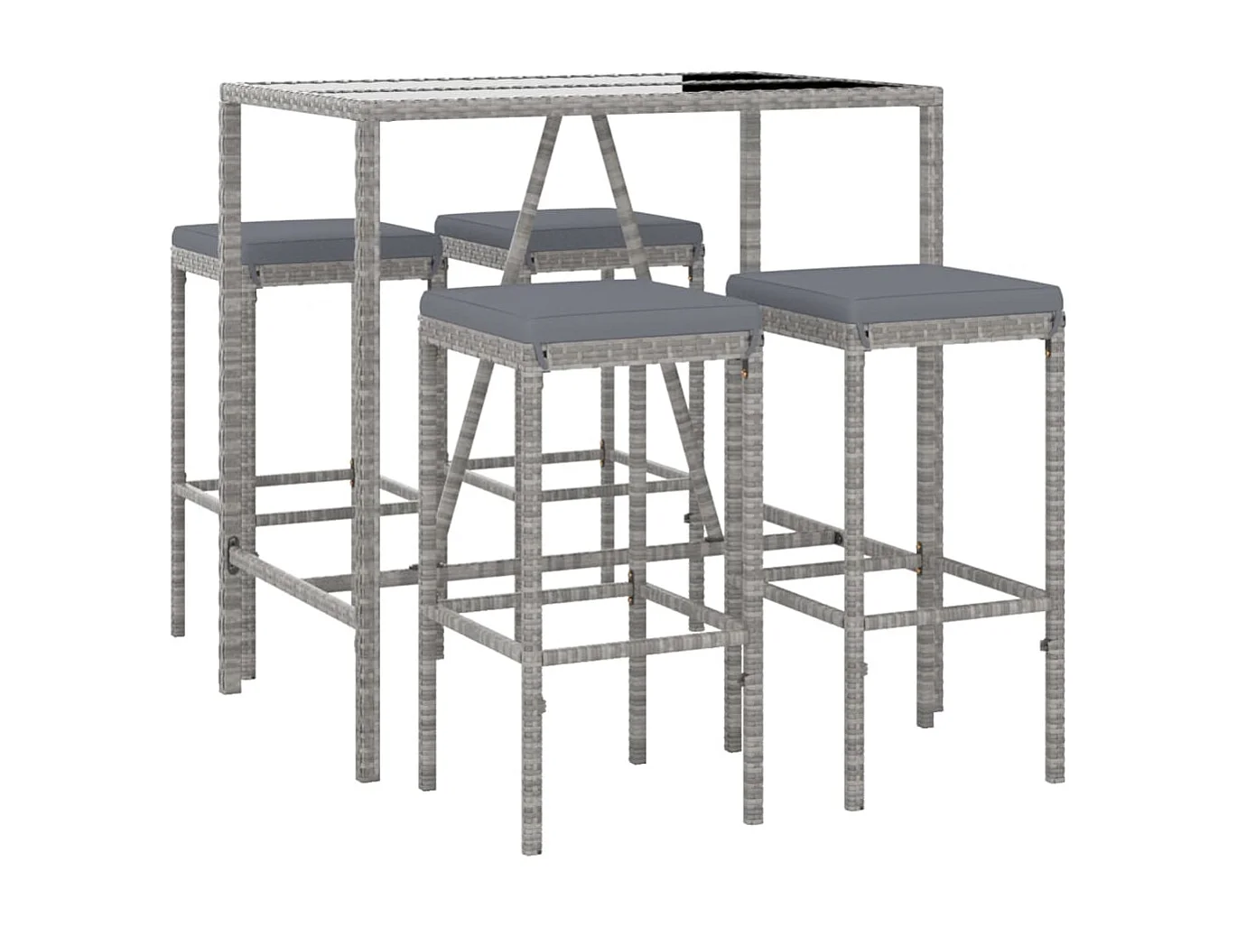 Ensemble de bar de jardin 5 pièces avec coussins gris poly rotin