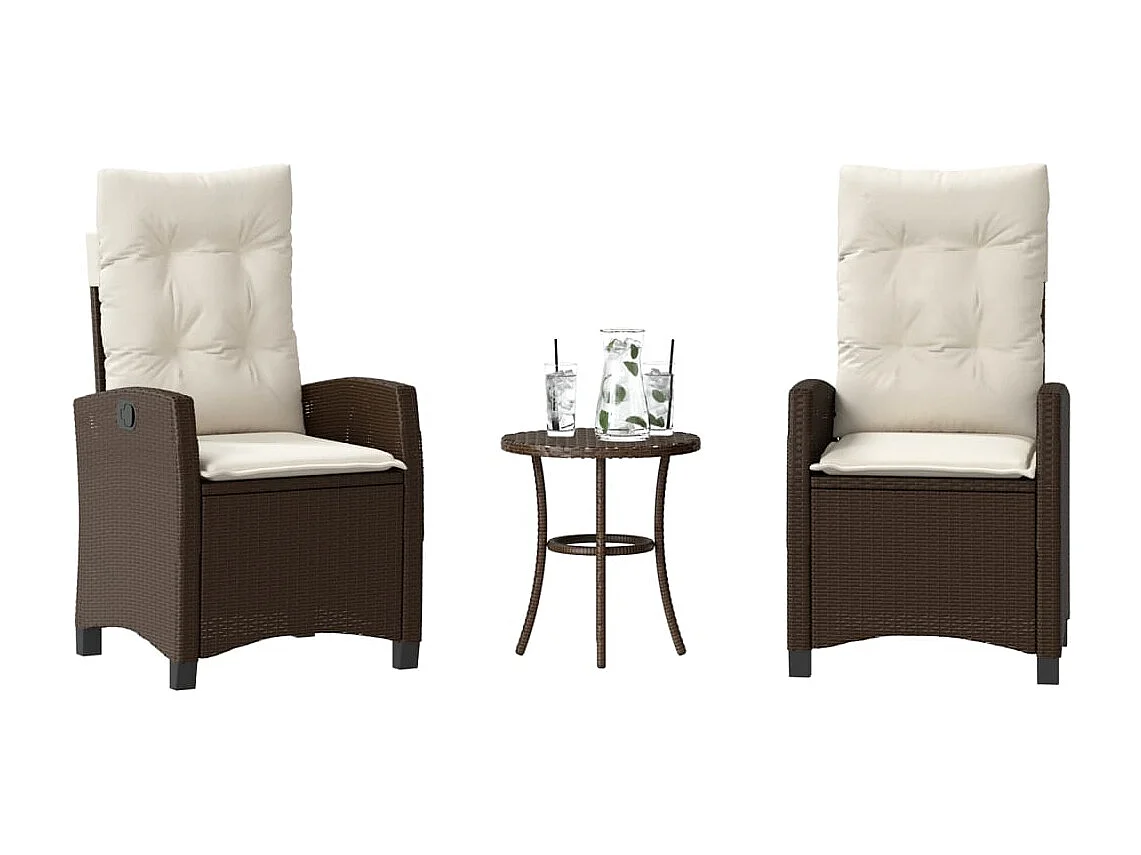 Ensemble de bistro 3 pièces avec coussins marron résine tressée