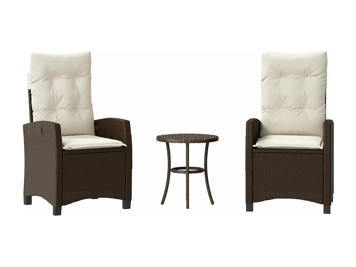 Ensemble de bistro 3 pièces avec coussins marron résine tressée