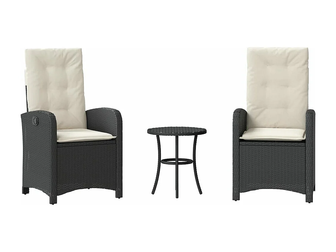 Ensemble de bistro 3 pièces avec coussins noir résine tressée