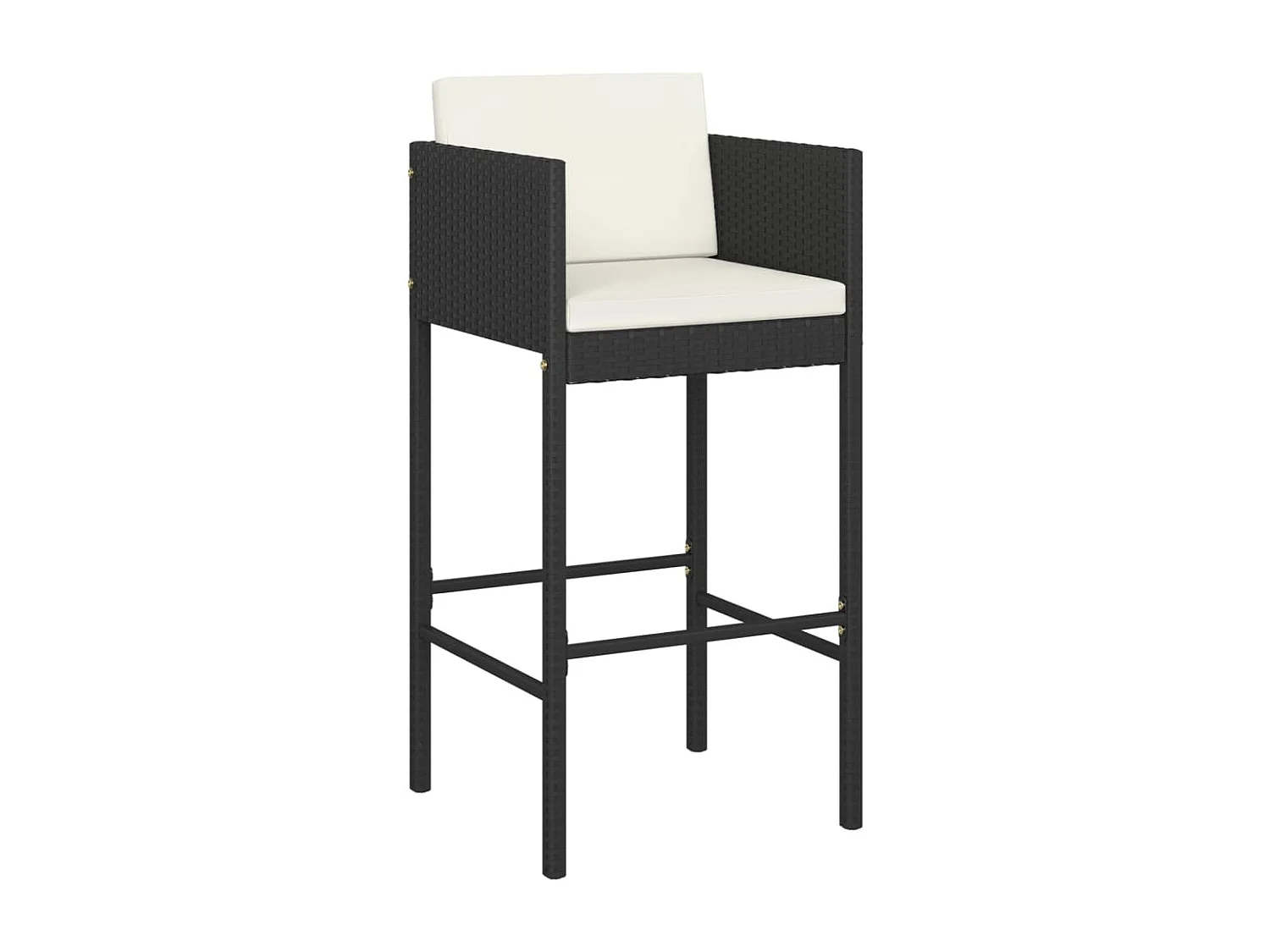 3 peças conjunto de bar para jardim com almofadões vime PE preto