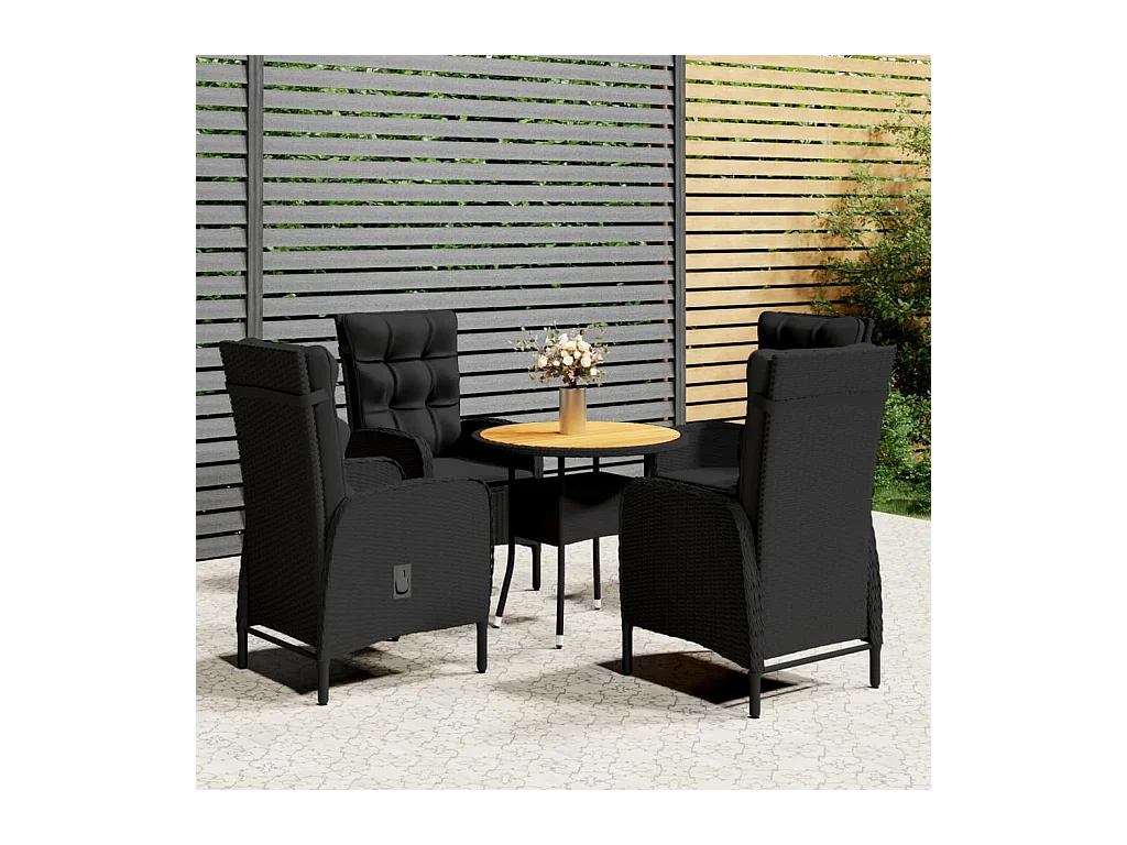 Mobilier de bistro de jardin 5 pièces Résine tressée Noir