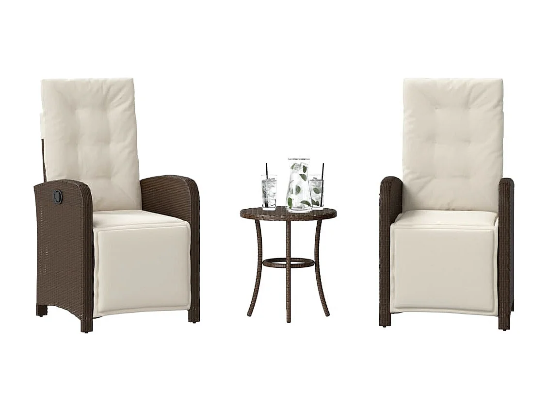 Ensemble de bistro 3 pièces avec coussins marron résine tressée