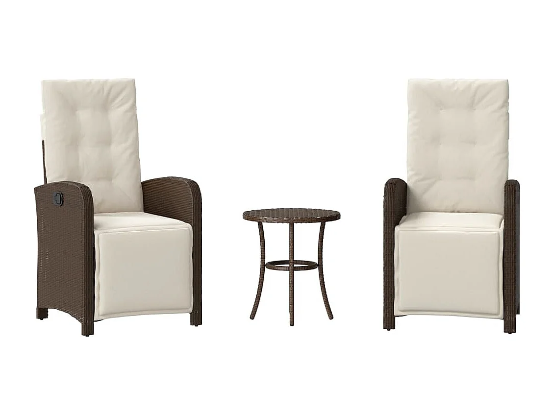 Ensemble de bistro 3 pièces avec coussins marron résine tressée