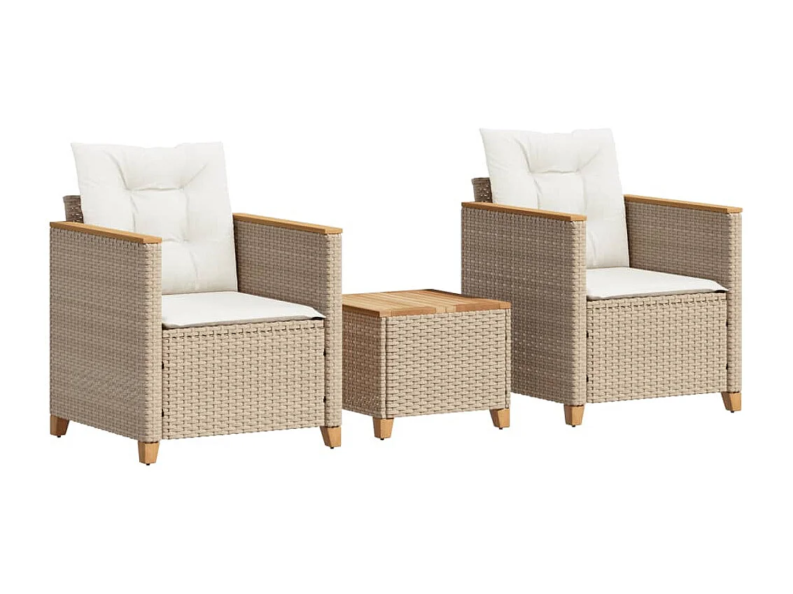 Ensemble de bistro 3 pièces coussins beige résine tressée acacia