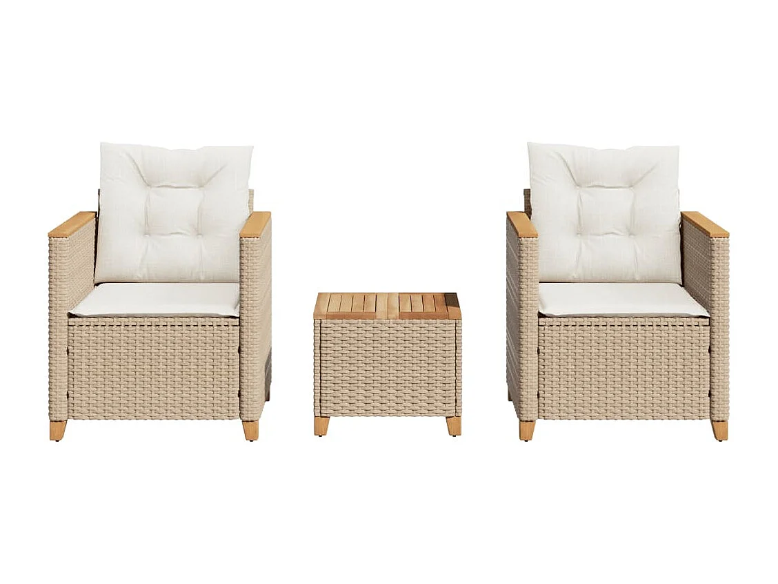 Ensemble de bistro 3 pièces coussins beige résine tressée acacia