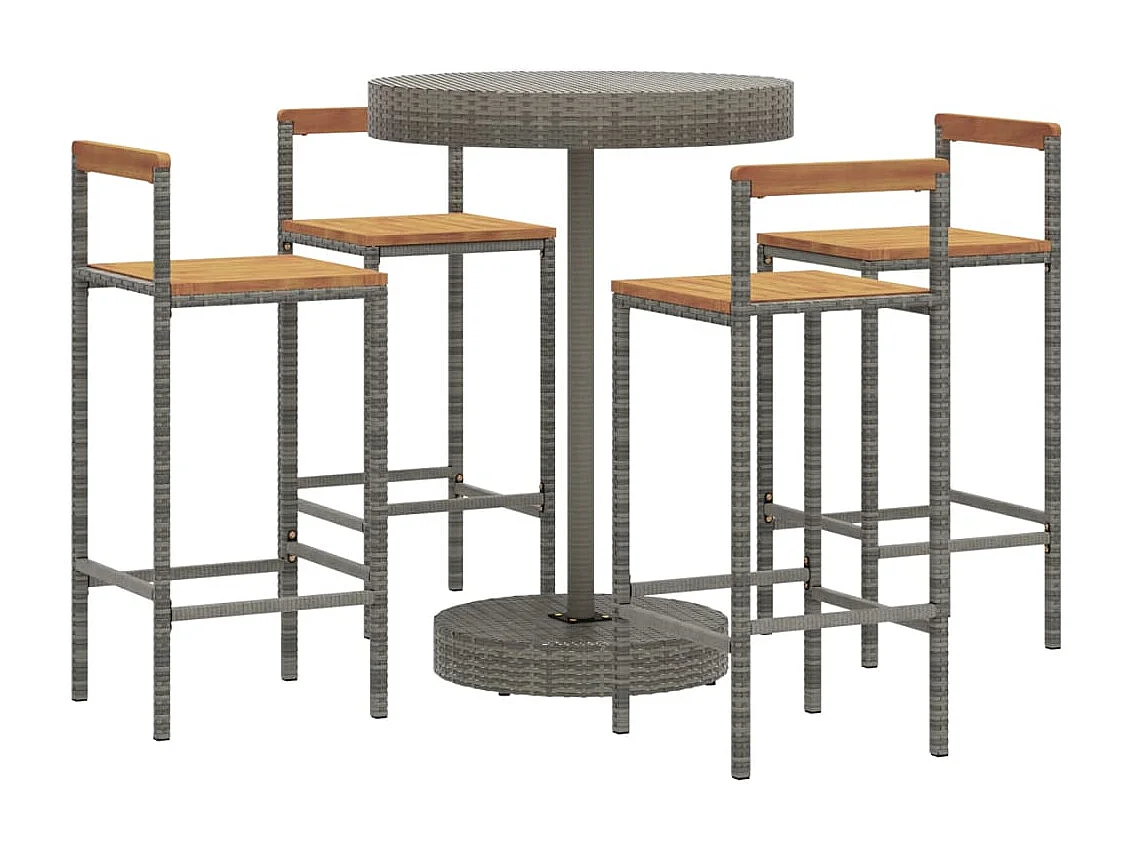 Mesa bar y taburetes jardín 5 piezas madera acacia ratán PE gris