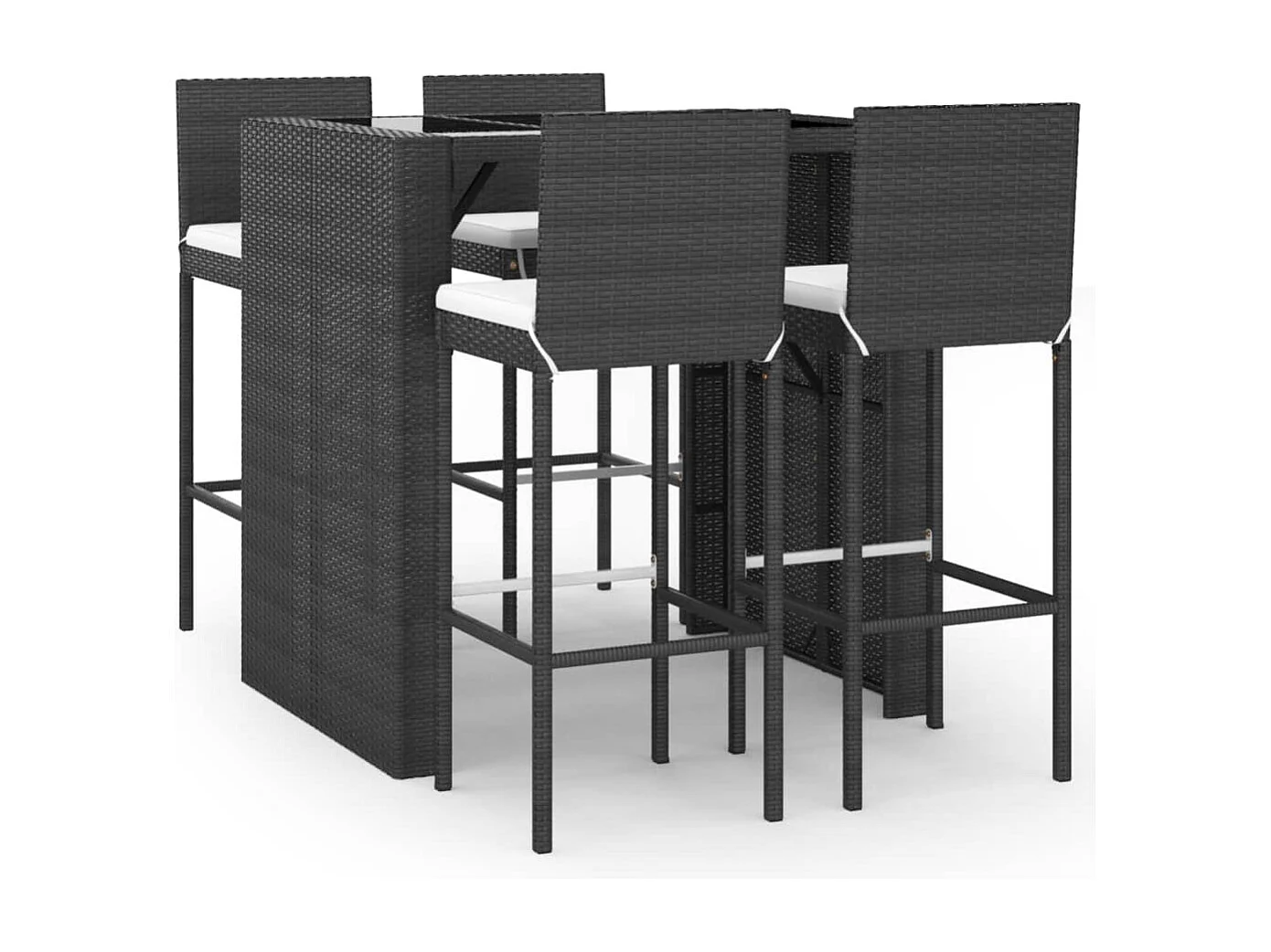Ensemble de bar de jardin 5 pièces avec coussins noir poly rotin