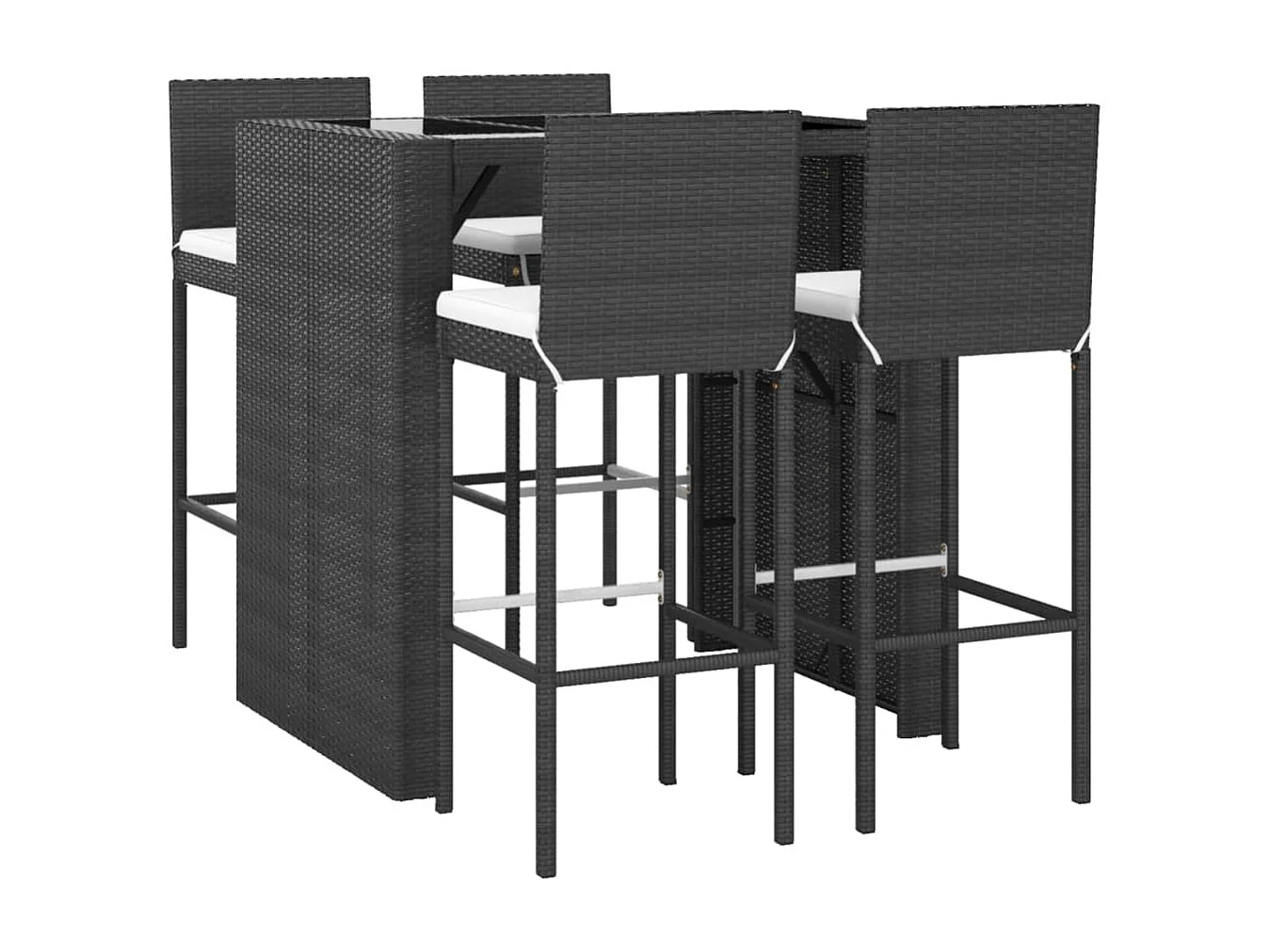 Ensemble de bar de jardin 5 pièces avec coussins noir poly rotin