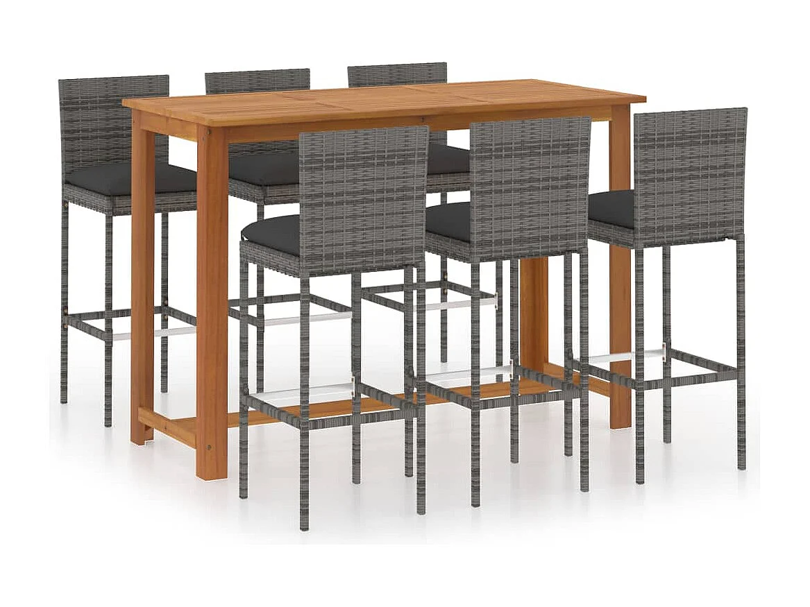 Conjunto de bar para jardín 7 piezas con cojines gris