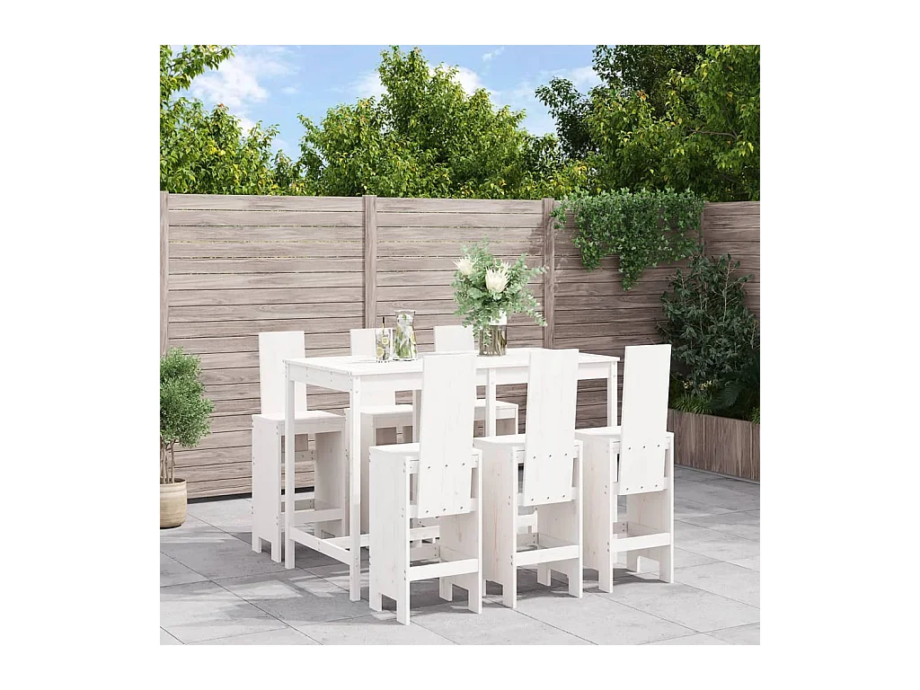 Ensemble de bar de jardin 7 pièces blanc bois de pin massif