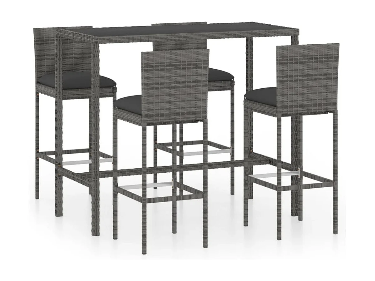 Ensemble de bar de jardin 5 pièces et coussins Résine tressée Gris