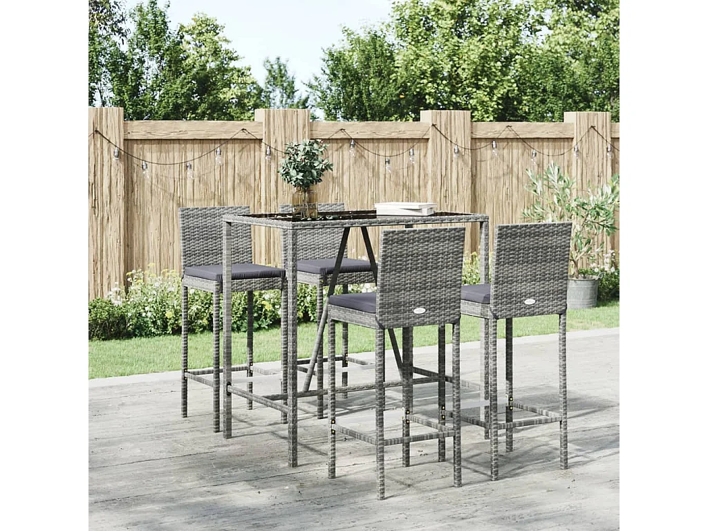 Ensemble de bar de jardin 5 pièces avec coussins gris poly rotin