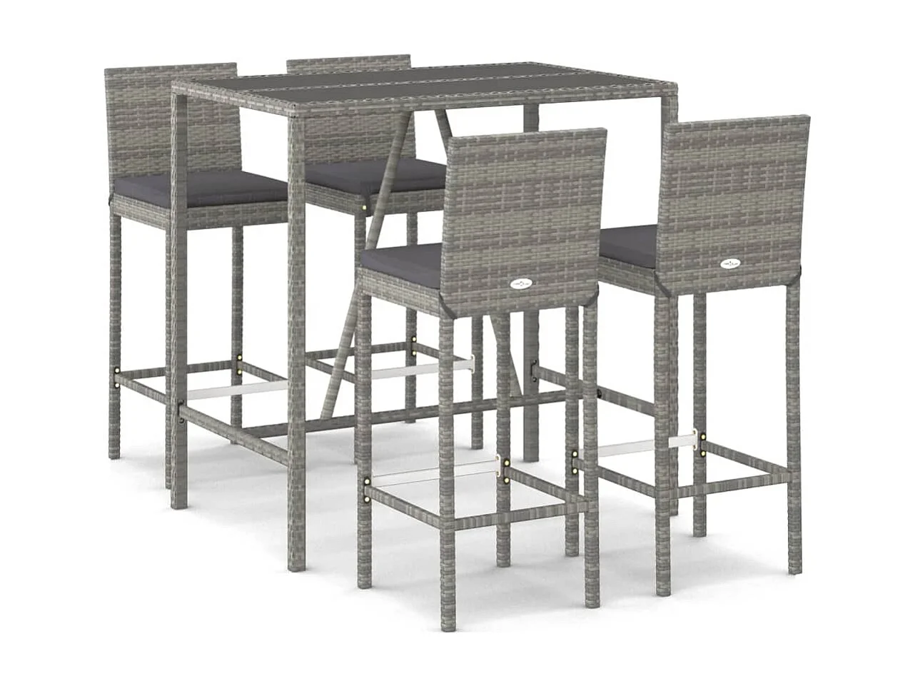 Ensemble de bar de jardin 5 pièces avec coussins gris poly rotin