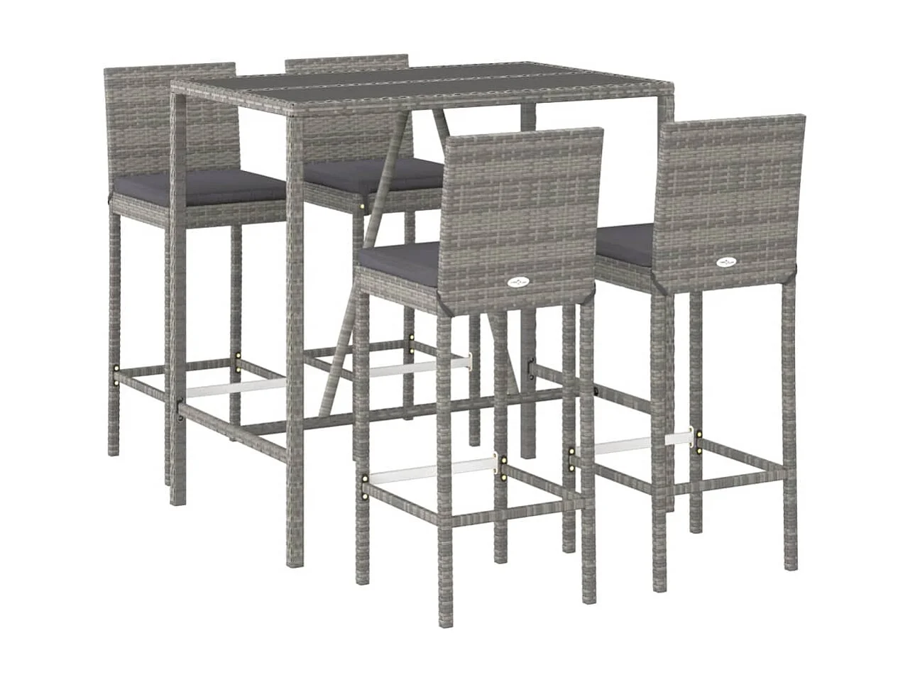 Ensemble de bar de jardin 5 pièces avec coussins gris poly rotin