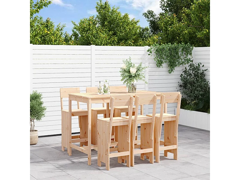Set de mesa y taburetes altos jardín 7 piezas madera maciza pino