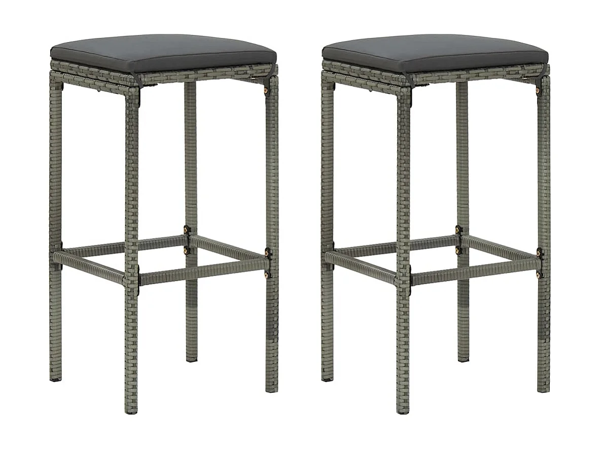 Set de bar para jardín 3 piezas y cojines ratán sintético gris