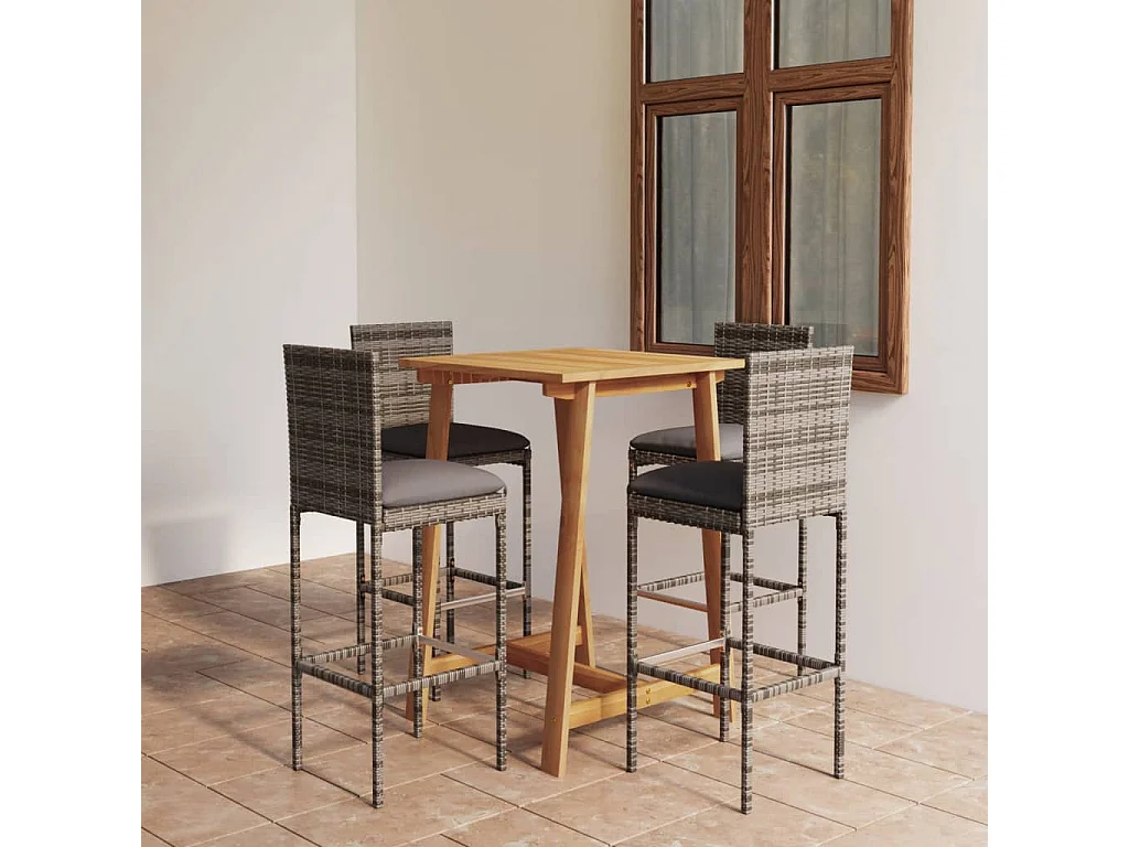 Ensemble de bar de jardin avec coussins 5 pièces Gris