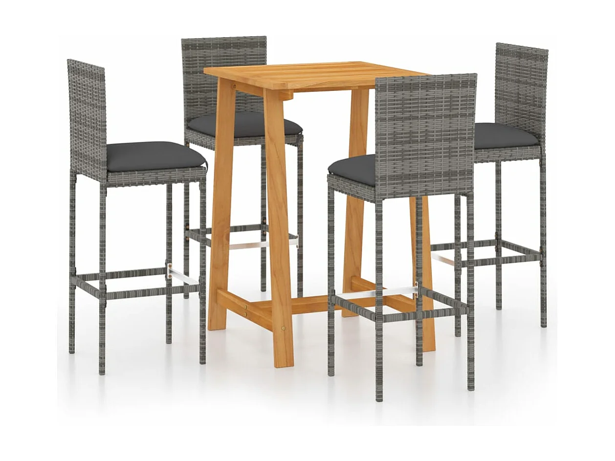 Ensemble de bar de jardin avec coussins 5 pièces Gris
