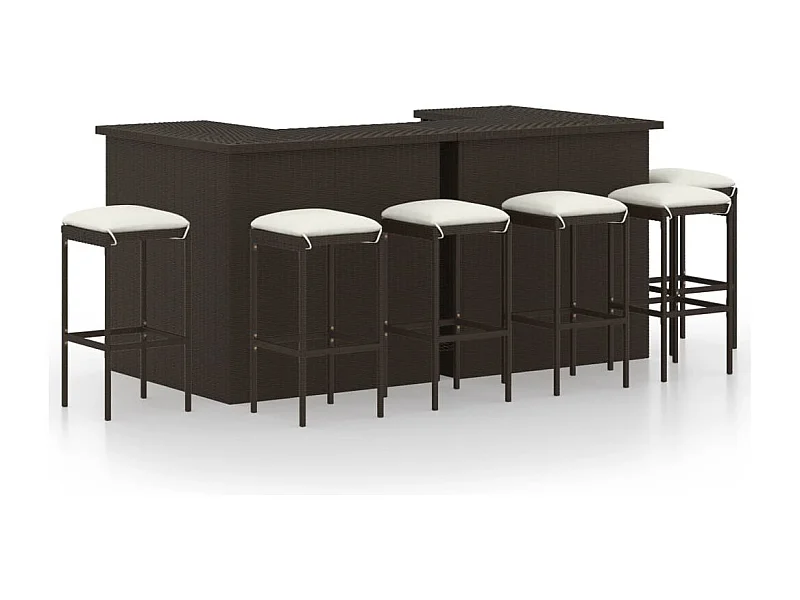 Set de bar para jardín 8 piezas y cojines ratán sintético marrón