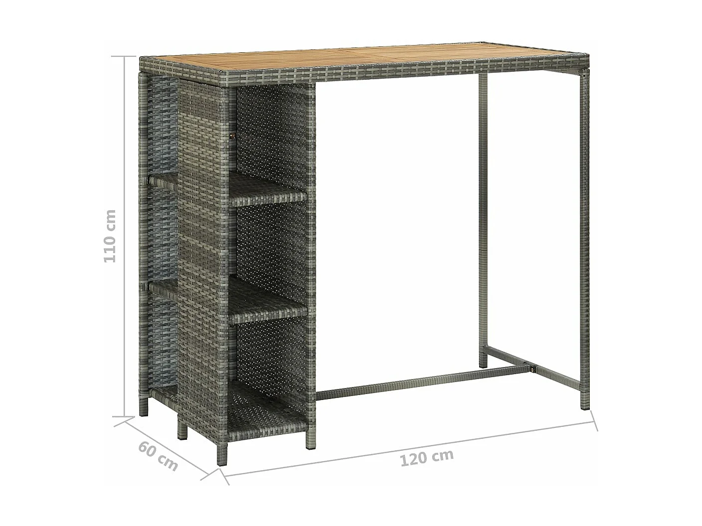 Meuble de bar de jardin 5 pièces et coussins Résine tressée Gris