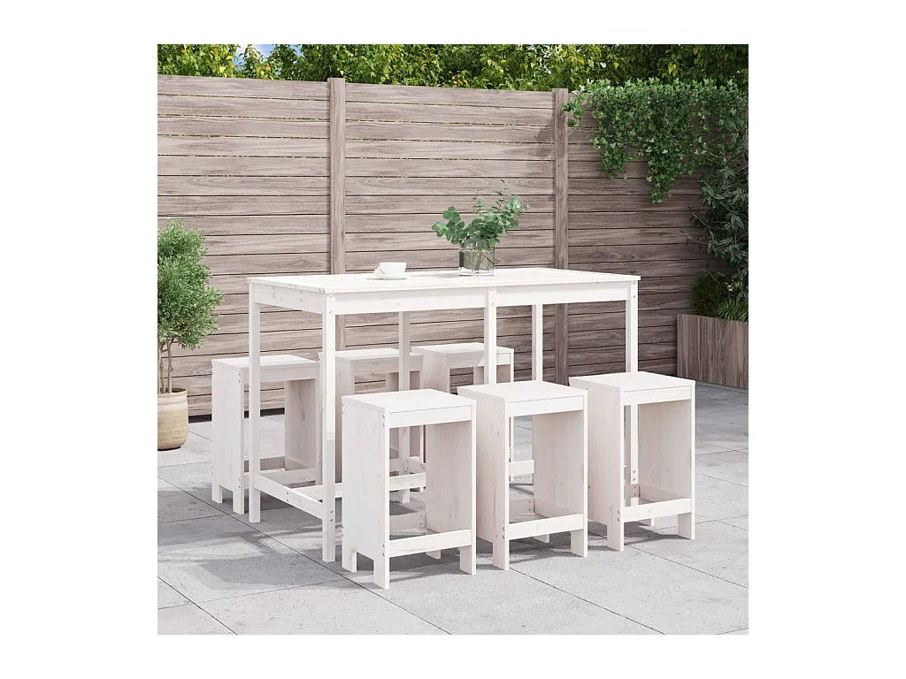 Ensemble de bar de jardin 7 pièces blanc bois de pin massif