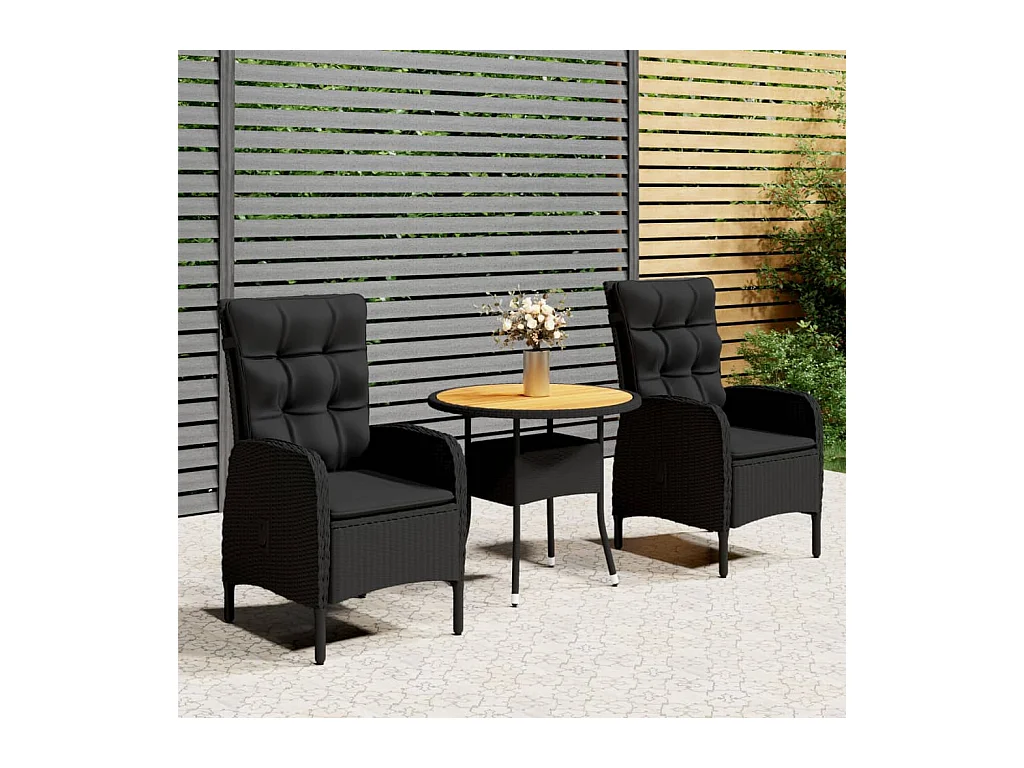 Mobilier de bistro de jardin 3 pièces Résine tressée Noir