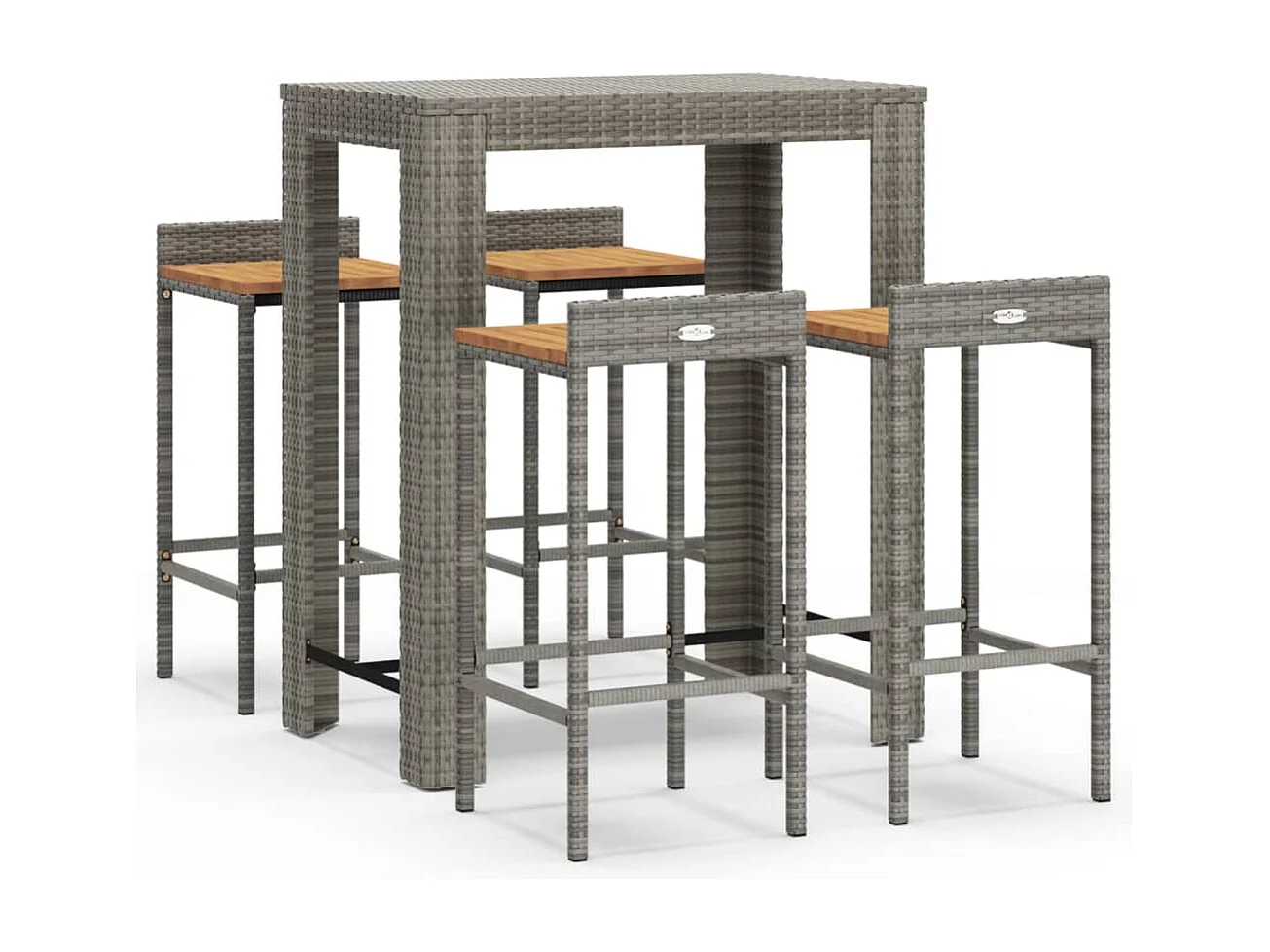 Mesa bar y taburetes jardín 5 piezas madera acacia ratán PE gris