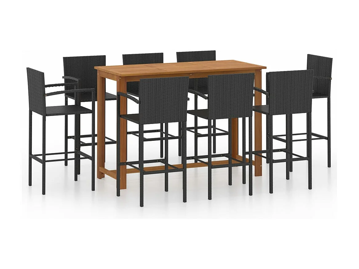 Conjunto de bar para jardín 9 piezas negro