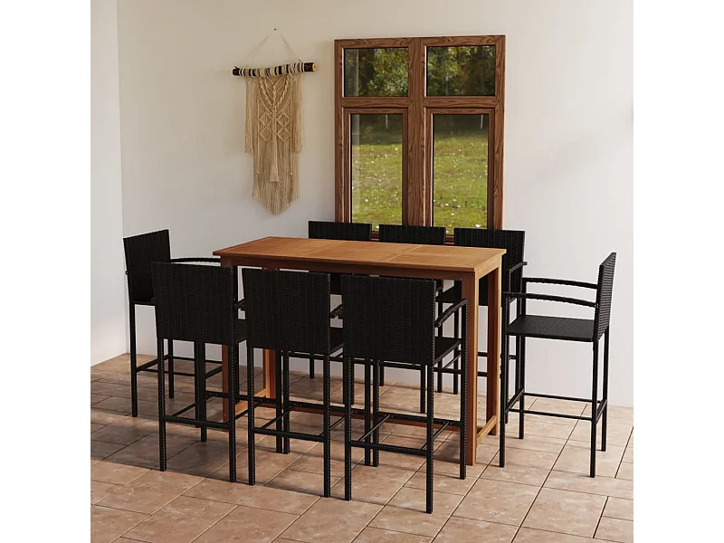 Conjunto de bar para jardín 9 piezas negro