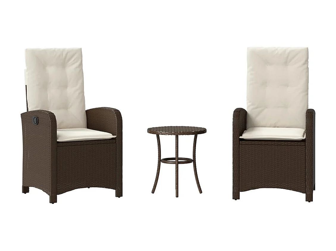 3 peças conjunto bistrô com almofadões vime PE castanho