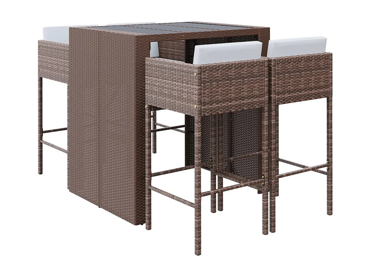 Ensemble de bar de jardin avec coussins 5 pièces marron poly rotin
