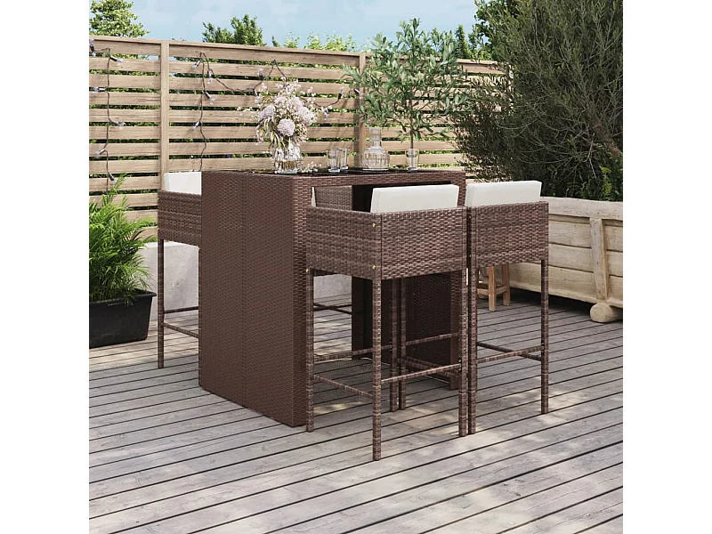 Ensemble de bar de jardin avec coussins 5 pièces marron poly rotin