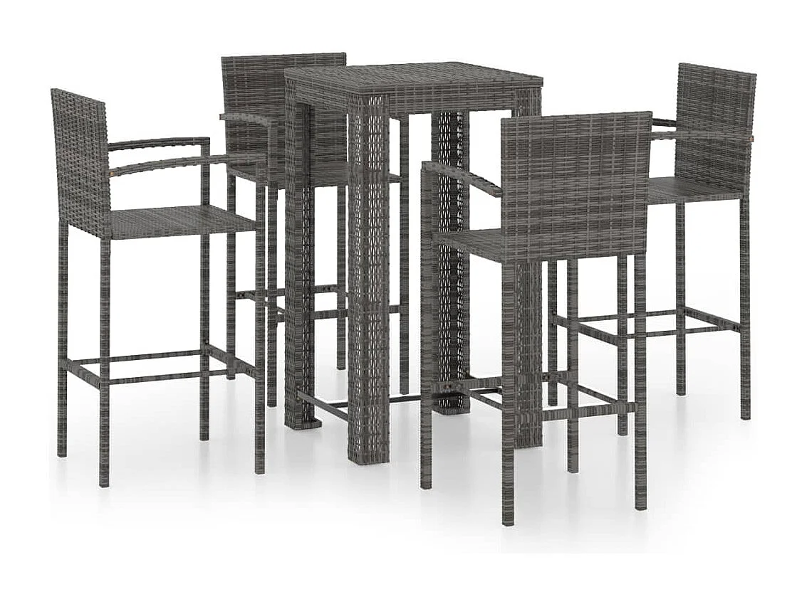 Muebles de bar de jardín 5 piezas ratán PE reposabrazos gris