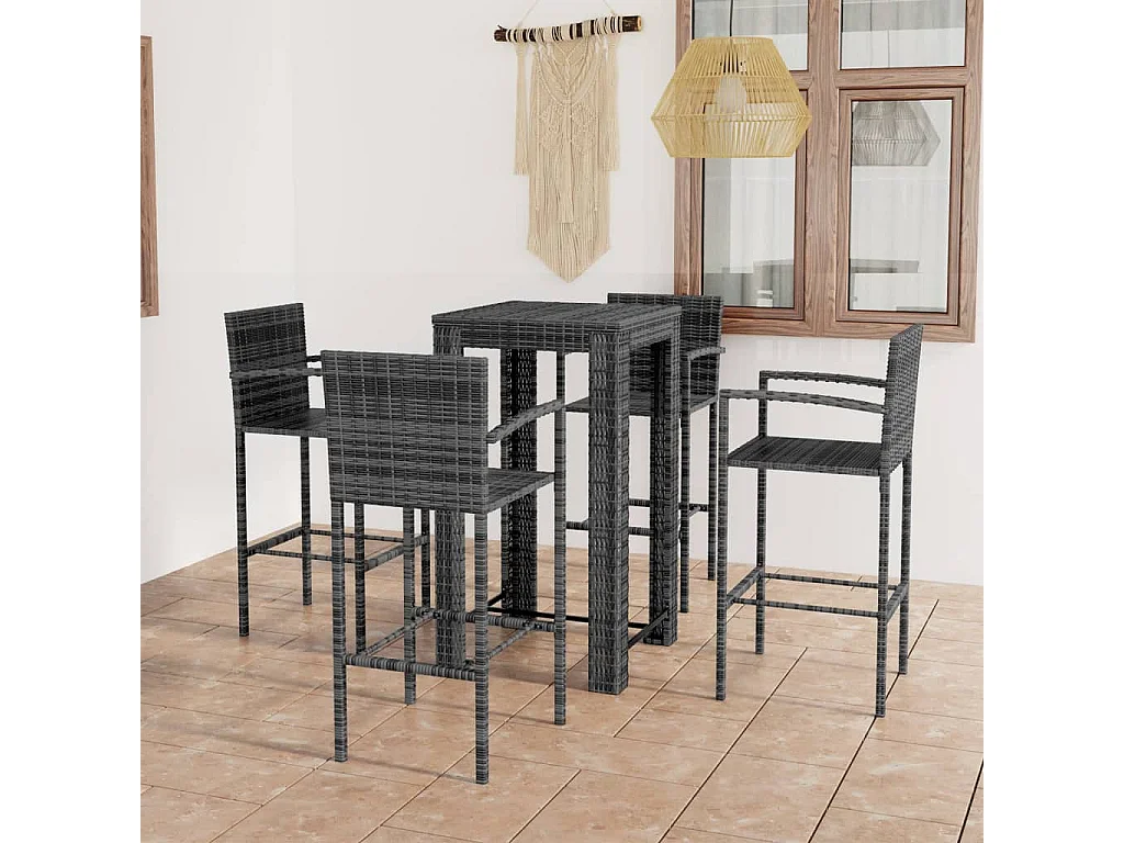 Muebles de bar de jardín 5 piezas ratán PE reposabrazos gris