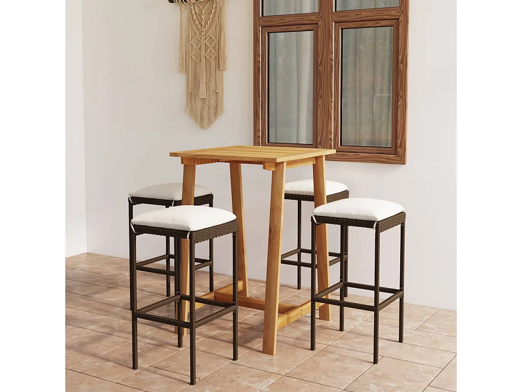 Ensemble de bar de jardin avec coussins 5 pièces Marron