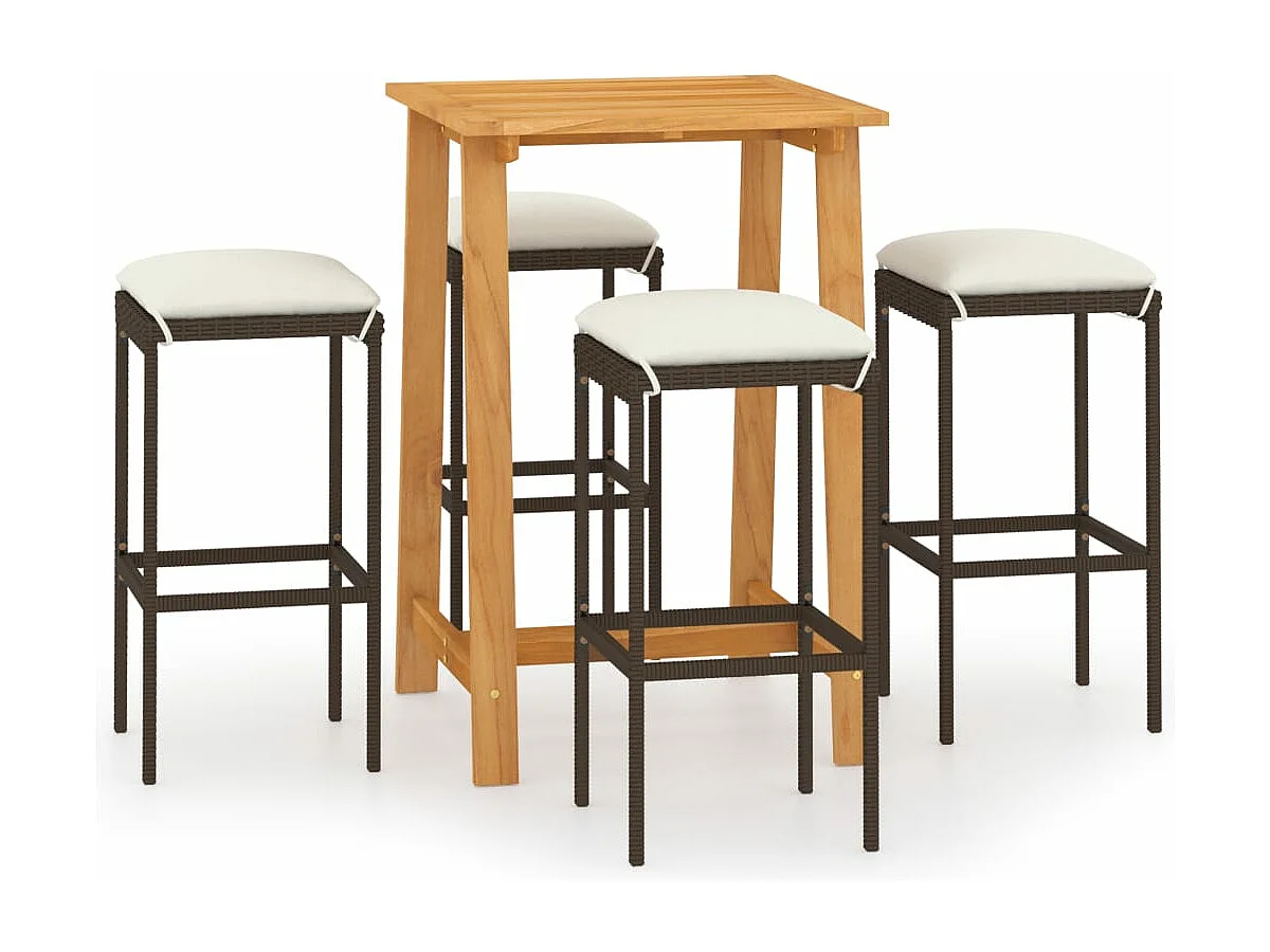 Ensemble de bar de jardin avec coussins 5 pièces Marron