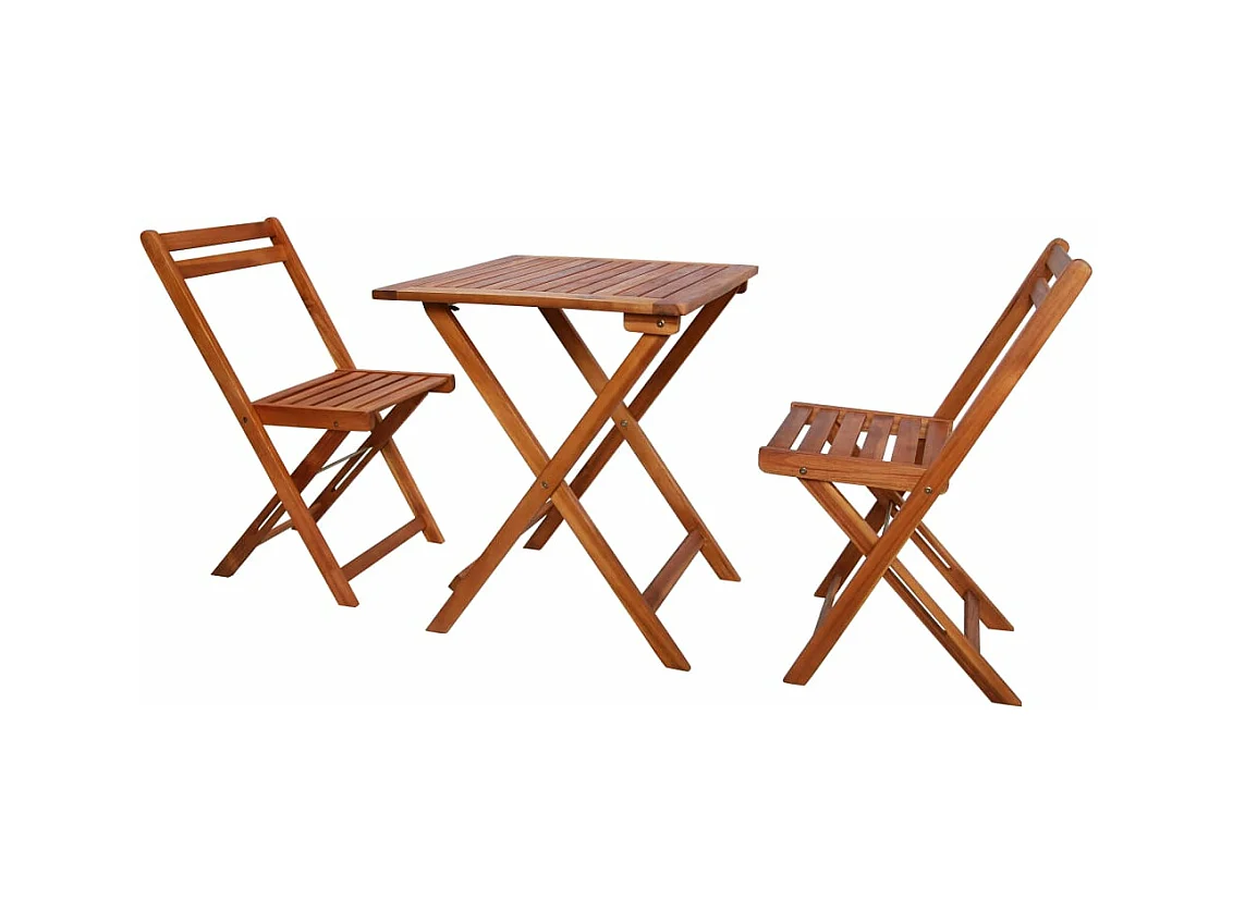 Mesa y sillas bistró plegables 3 piezas madera maciza de acacia