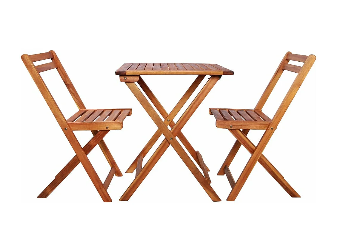 Mesa y sillas bistró plegables 3 piezas madera maciza de acacia