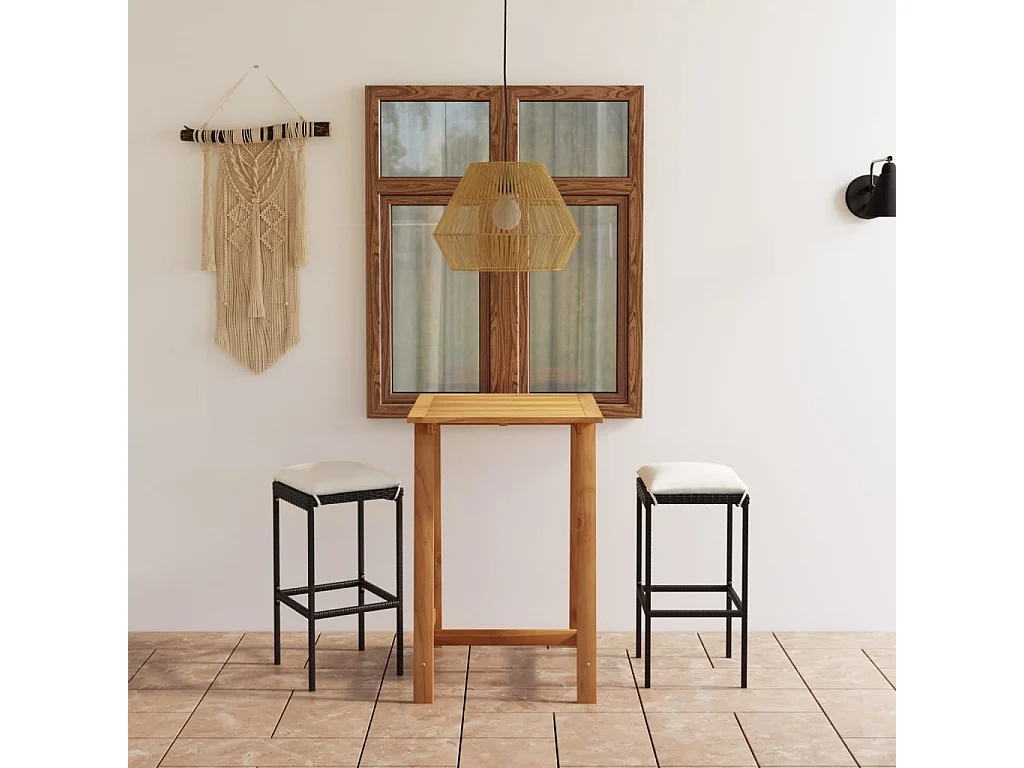 Ensemble de bar de jardin avec coussins 3 pièces Noir