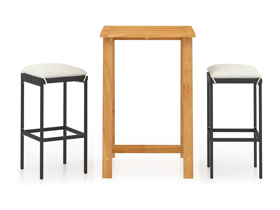 Ensemble de bar de jardin avec coussins 3 pièces Noir