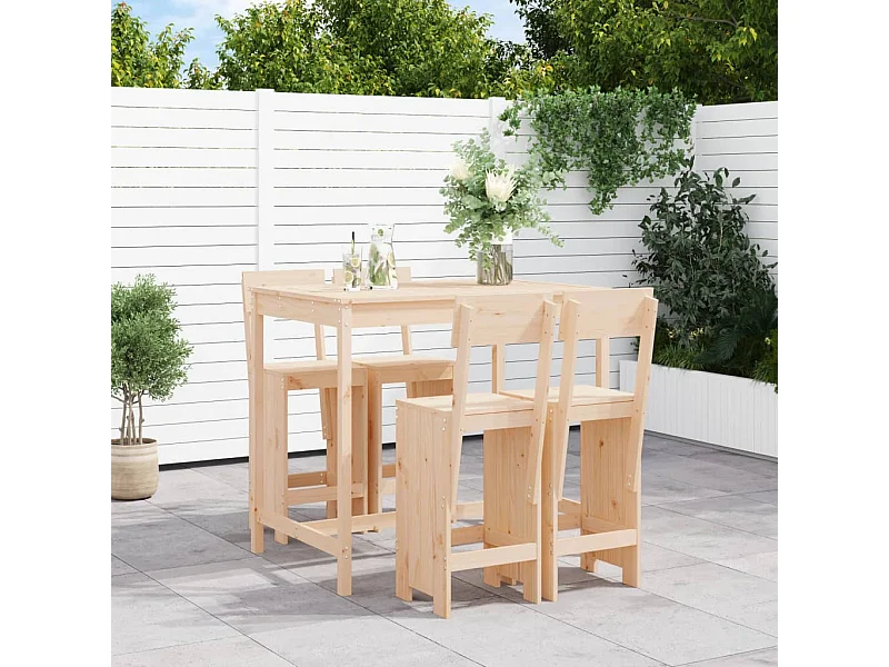 Set de mesa y taburetes altos jardín 5 piezas madera maciza pino